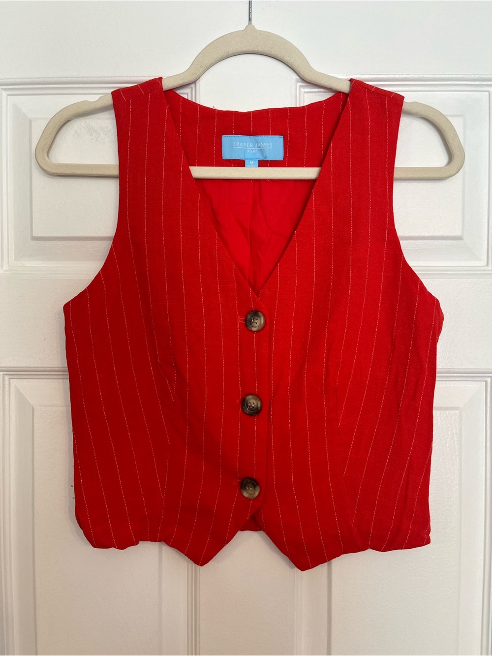 Draper James Red Pinstripe Button Front Vest